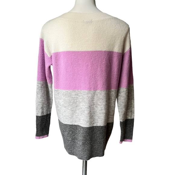 Talbots Wide Striped Sweater, Cream, purple and Grey - Picture 6 of 11